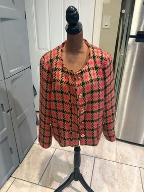 Jones New York Pink, Black & Tan Mixed-Print Jacket